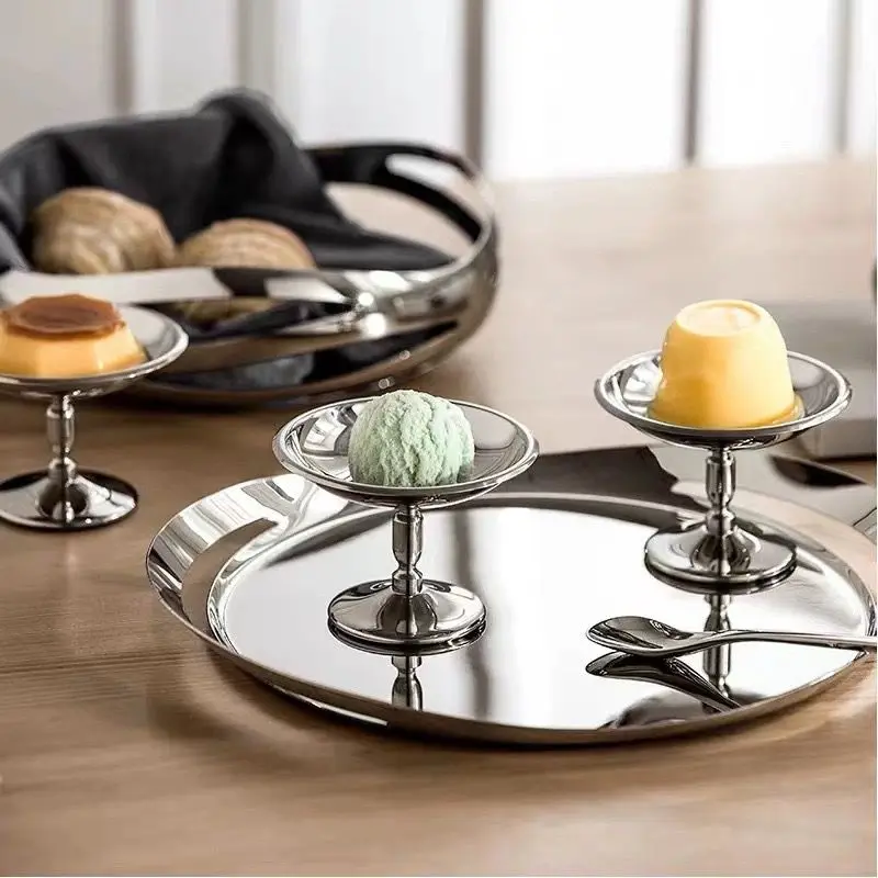 Stainless Steel Ice Cream Bowl Goblet Cup Retro Fruit Plate Snack Dish Salad Bowl Red Wine Glass Dessert Shop INS Bar Supplies