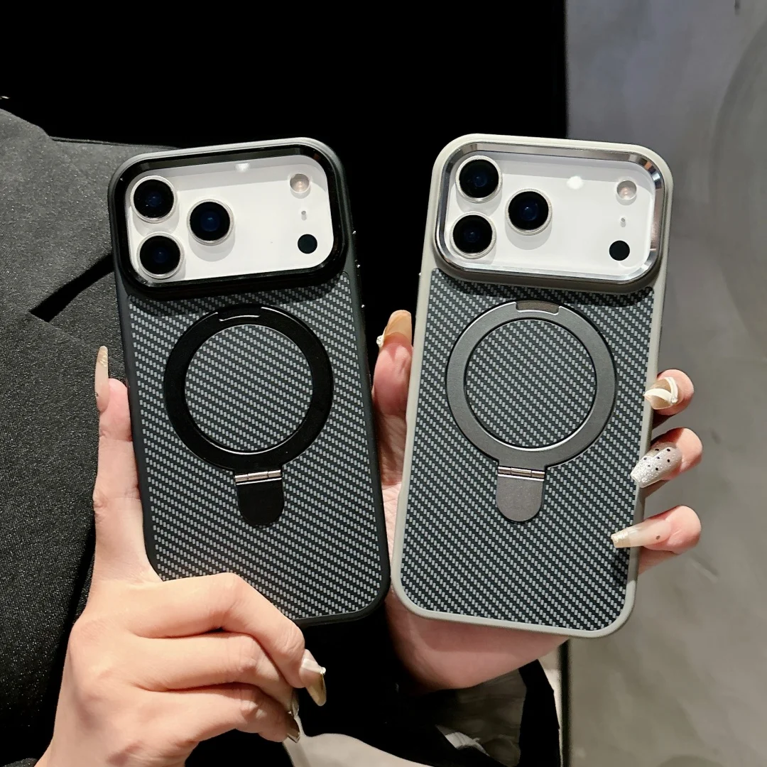 

For iphone 17 16 15 14 13 Pro Max Case Matte Kevlar Pattern Metal Lens Frame Keys Kickstand Cover