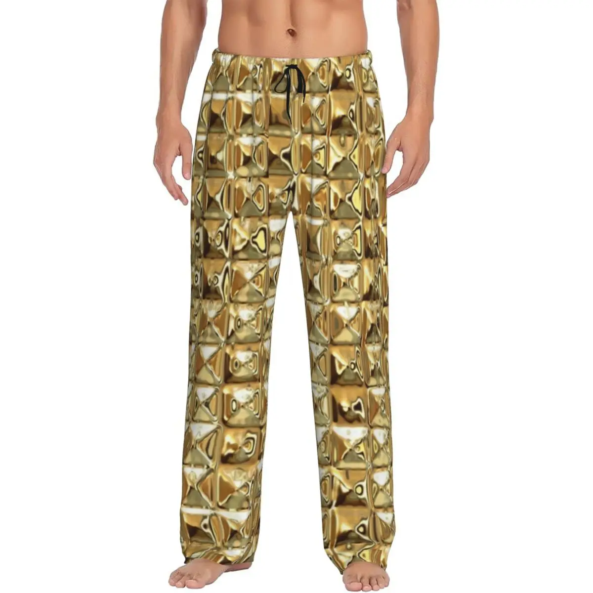

Мужские пижамные брюки из золотистой ткани с карманами для сна и отдыха