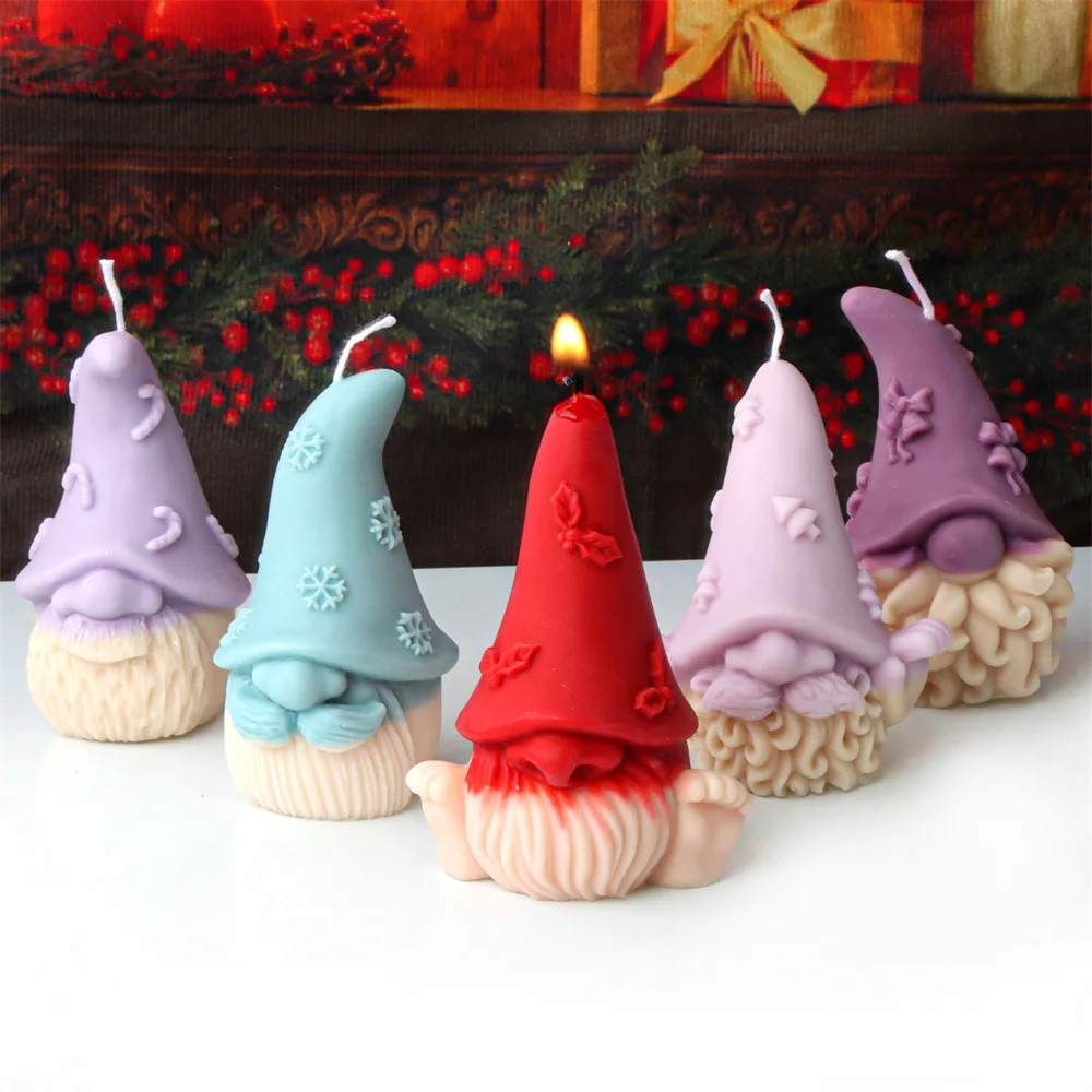 Long Hat Faceless Santa Claus Silicone Candle Mold 3D Cartoon Dwarf Aromath Wax Gypsum Resin Making Mold Christmas Decor Gift