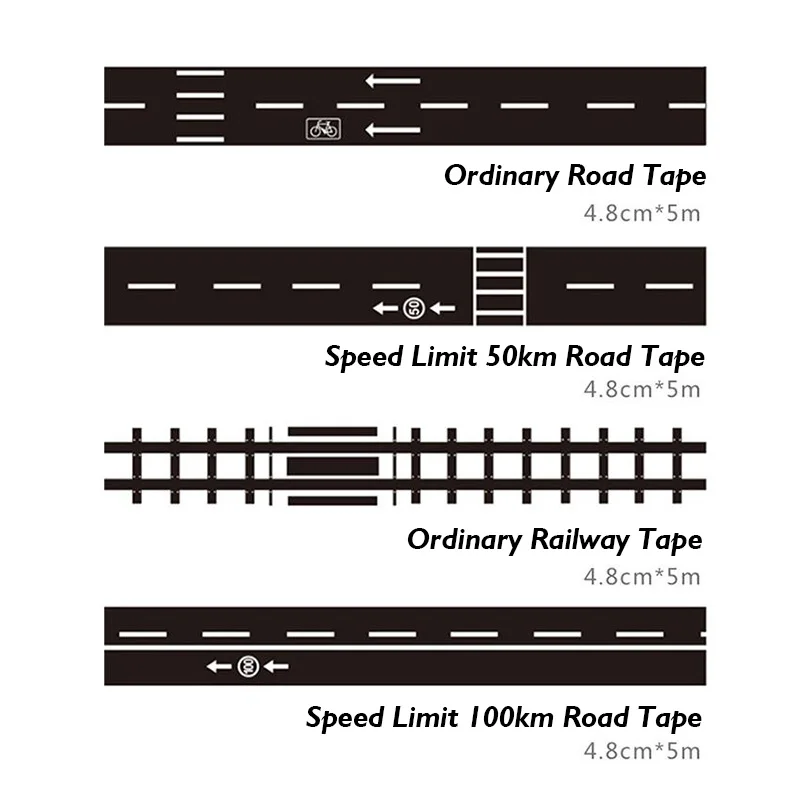 Cinta adhesiva de carretera de tráfico para niños, etiqueta de papel Washi, 48mm x 5m