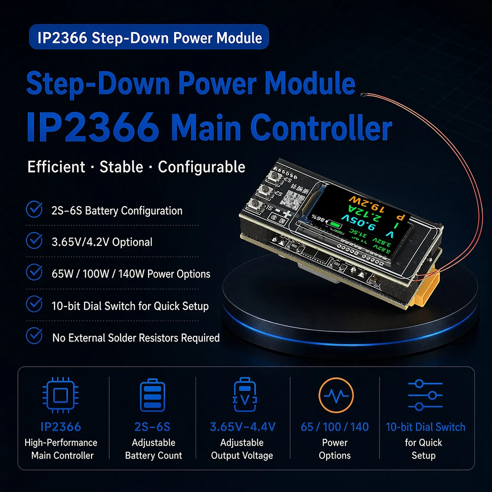 PD140W Schnelllade-Modul TFT-Display 2-6S Lithium-Batterie-Ladeplatine Powerbank-Mainboard-Kit IP2366 Buck-Boost-Wandler – Detail 6