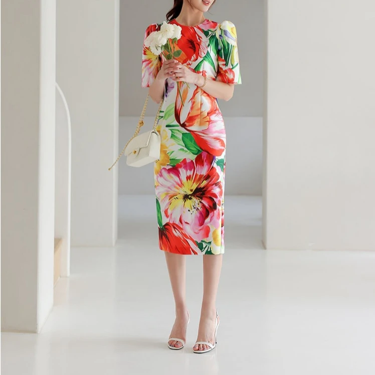 ZANZEA 여성용 플로럴 프린트 섹시 드레스 2023 여름 컬렉션 캐주얼 맥시 드레스 (기타 소재)