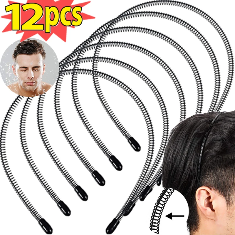 1/12pcs Unisex Hair Band Men Metal Headband Spring Wavy Black Hair Hoop Nonslip Slicked for Men Women Sports Sports Headwear