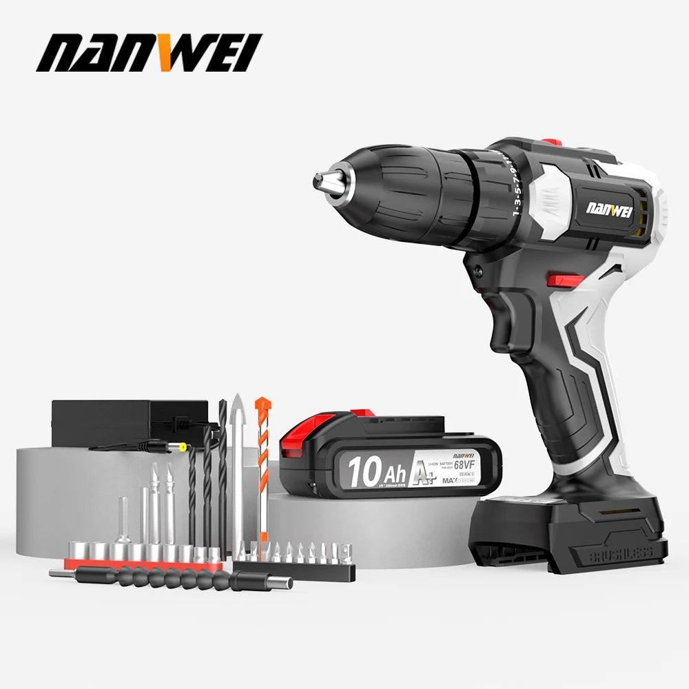 NANWEI brushless rechargeable multifunctional impact pistol drill household lithium screwdriver compact and convenient