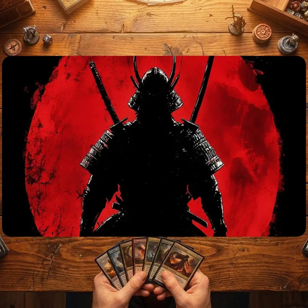 Ink Wash Samurai Sword Table Mat Mousepad Precision Tracking Thick Rubber Non Slip Base For Japanese Style Gaming