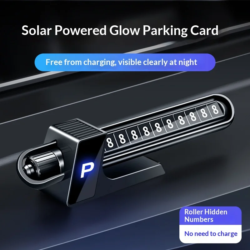 Solar Powered LED Parking Phone Number Plate Car Temporary Parking Night Visible Roller Style No Charging Needed Auto Accessorie