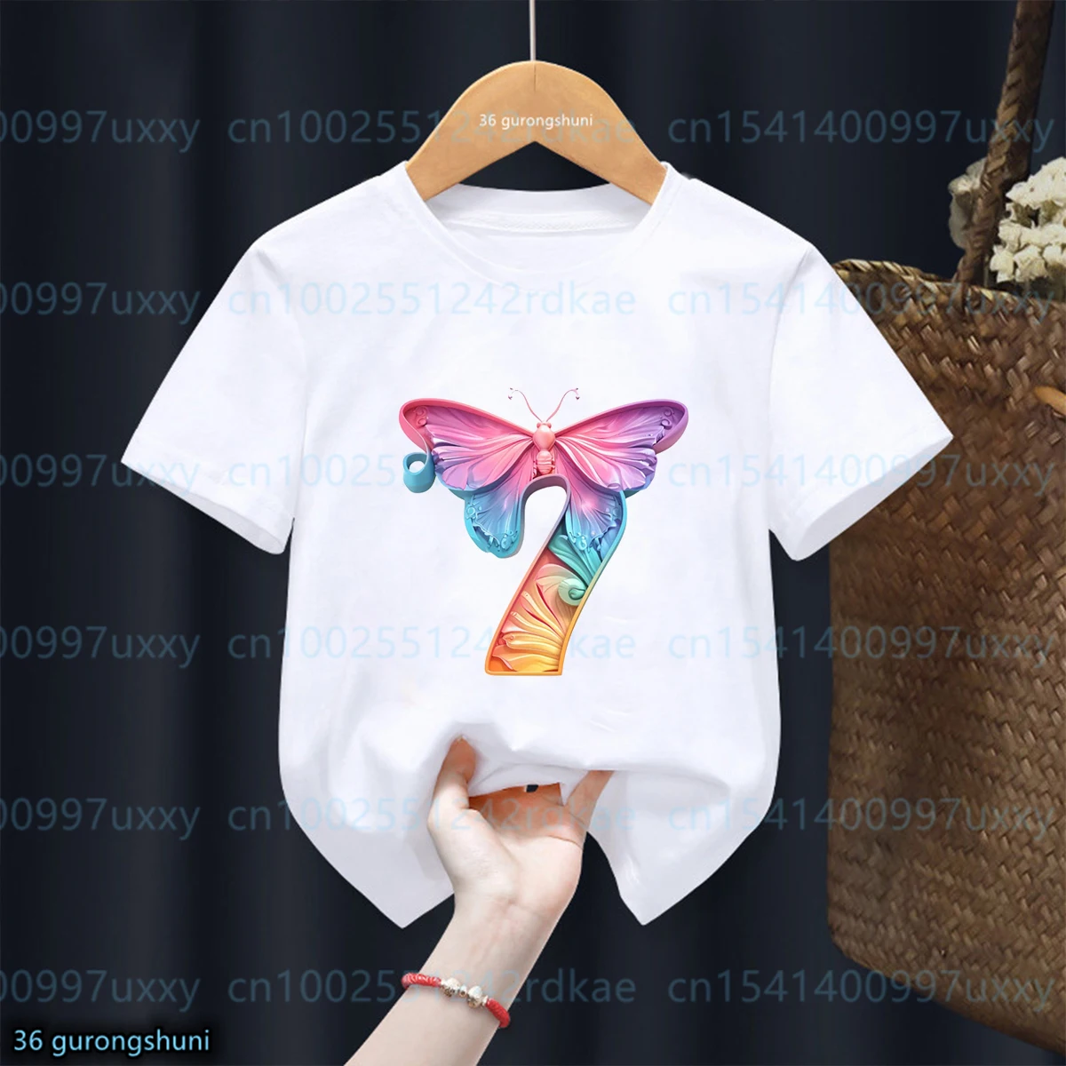 Pastel Butterflies 1-9 Birthday Numbers Printed Girsl T-shirt for Children's Birthday Party Clothing Tshirt Cute Baby Tshirt Top