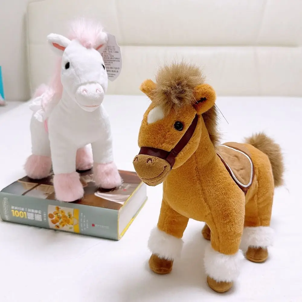 

Mascot Cute Stuffed Animal Horse Soft Kawaii Cartoon Steed 30cm Long Mane Zodiac Pony Figurine Year of The Horse