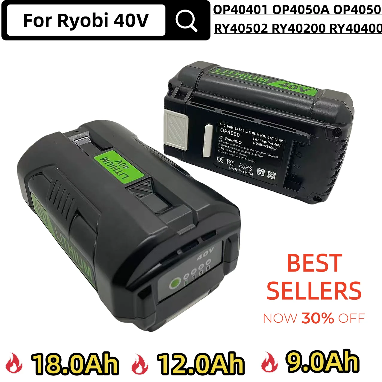 

Для Ryobi OP4050 40 В 9000 мАч литий-ионная аккумуляторная батарея для OP4030 OP4050 OP4060A OP40201 OP40301 Сменные батареи для инструментов