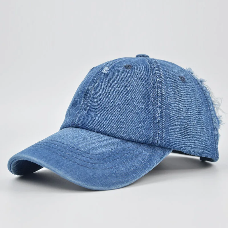 

Vintage Washed Cotton Denim Distressed Baseball Simple Plain Duckbill Cap