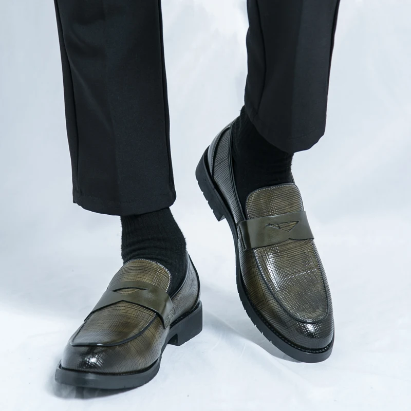 

New Men Loafers PU Low Heel Anti Slip Comfortable Classic Round Toe Business Casual Men Shoes