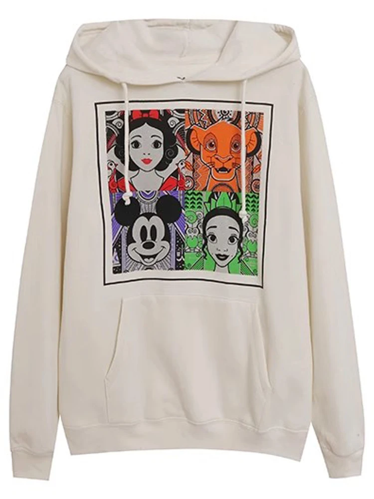 Disney Sweatshirt 100th Years of Wonder Mickey Mouse Simba Snow White Princess Print Women Hooded Tops + Pants Trousers 1 Sets