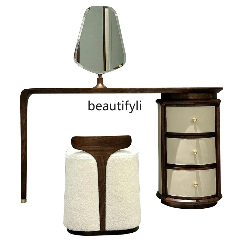 

Italian light luxury solid wood dressing table bedroom small apartment dressing table wall simple dressing mirror stool