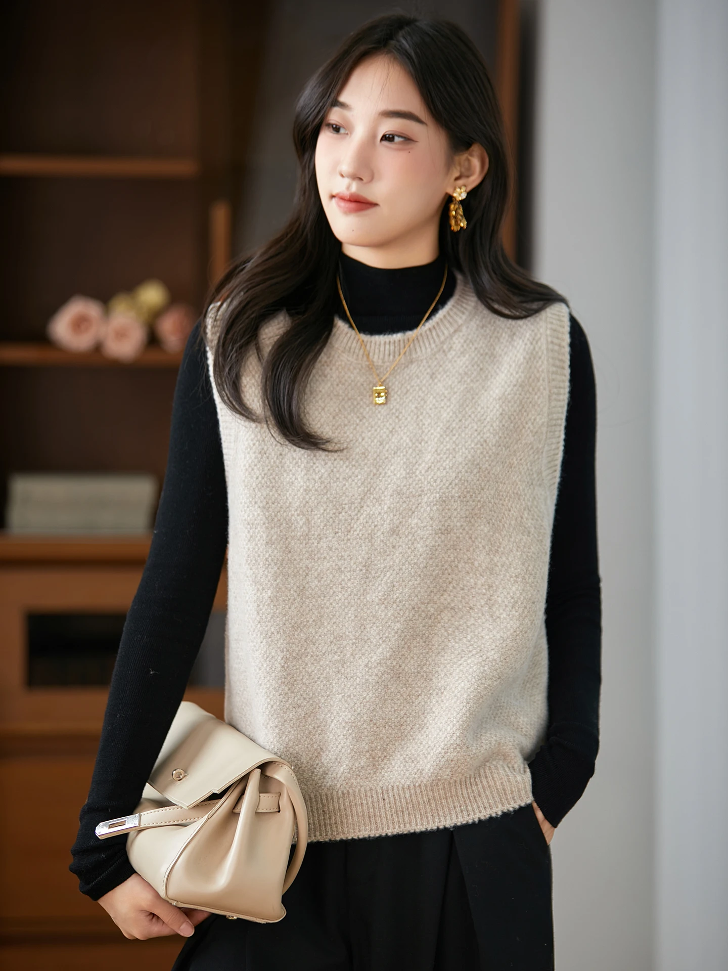 

00% чистая шерсть, вязаный круглый жилет Ne Svel, свободный женский свитер, майка, многослойная утягивающая подушечка-накидка irt