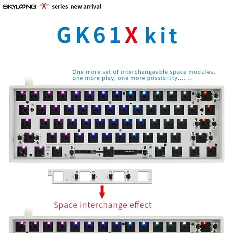 Gk61x 60% Custom Mechanical Keyboard Rgb Switch Leds Hot Plug Socket Powerful Software Type-c Pcb Split Spacebar Customized Kit