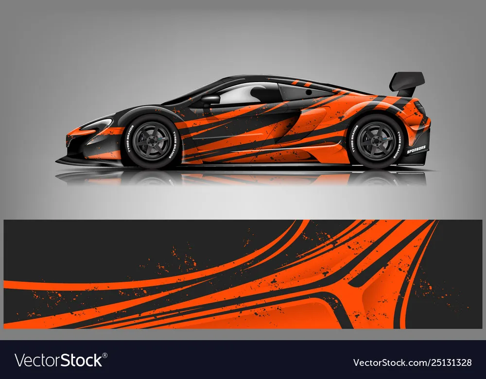 Yellow Racing Car Graphic Decal Full Body Racing Vinyl Wrap Car Full Wrap Sticker Decorative Car Decal Length 400cm Width 100cm
