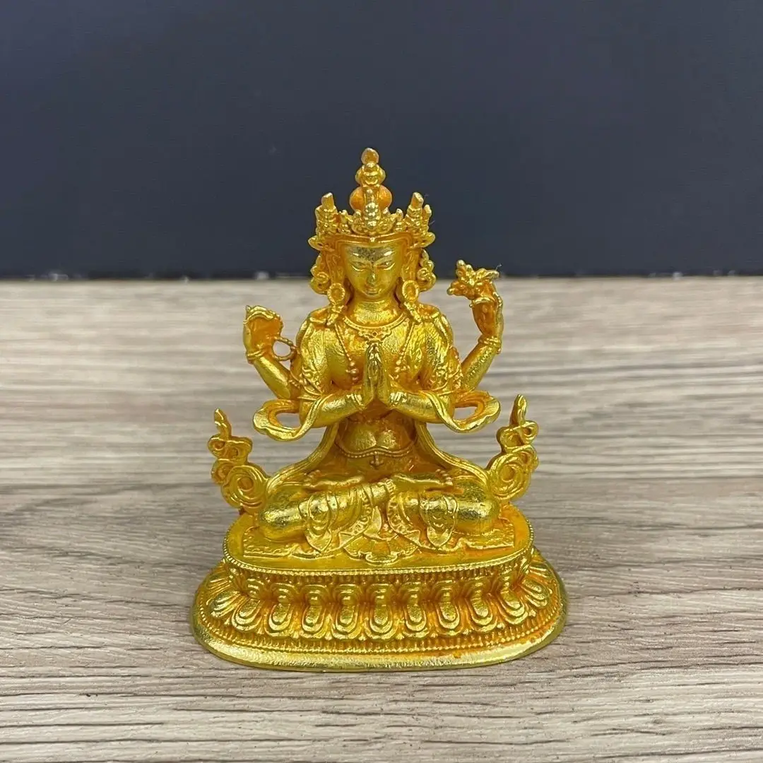 Four-armed antique statue of Guanyin, retro Buddha statue, Tibetan ornament, Bodhisattva handicraft, home offering, Buddhist hal