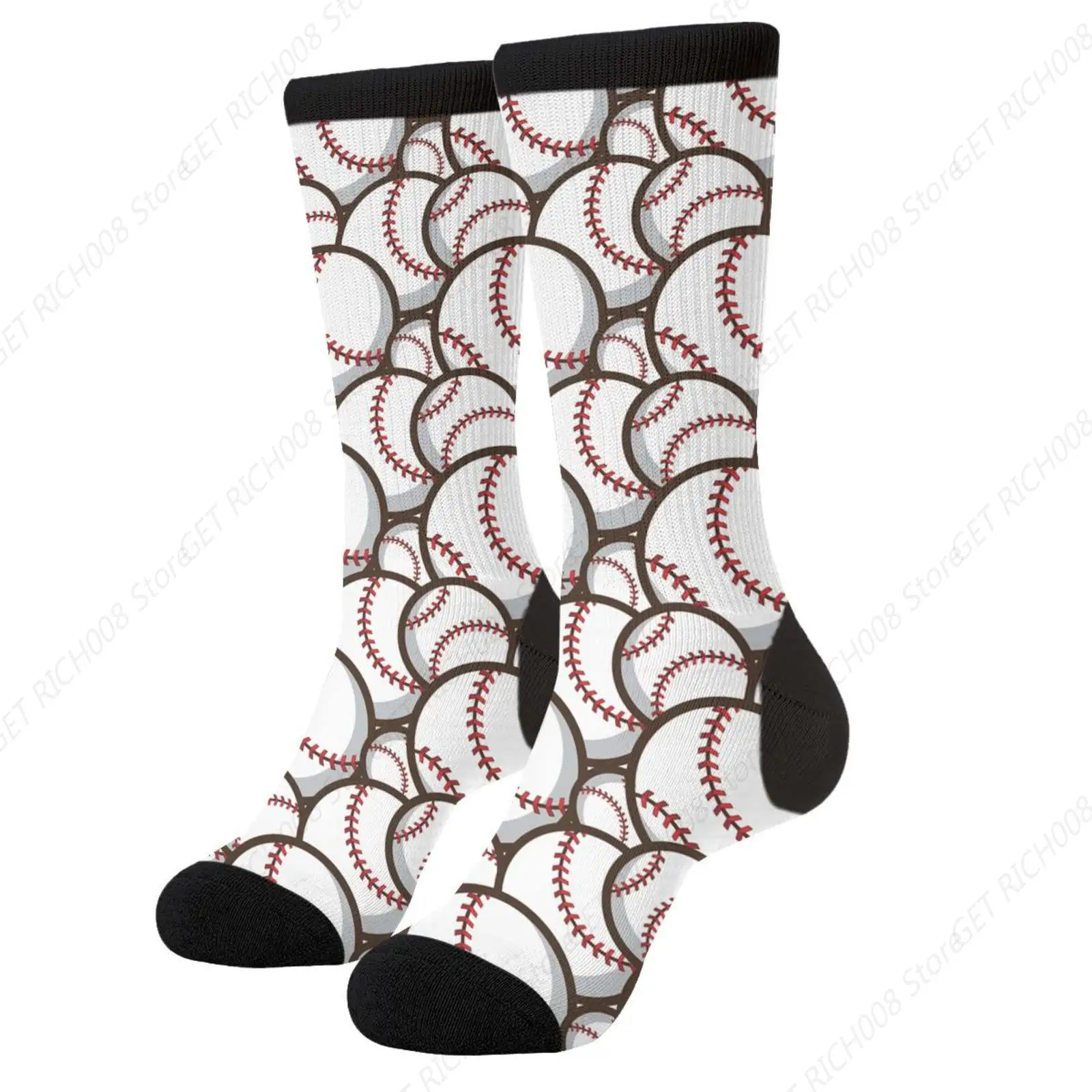 Sports Sock Baseball Pattern Crazy Crew Casual Daily Socks For Men'S Print One Size