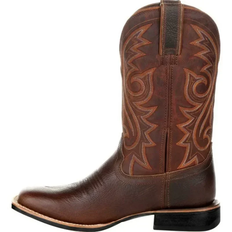 

Men Boots Mid Calf Western Cowboy Motorcycle Boots Male Autumn Outdoor PU Leather Totem Med-Calf Boots Retro Men Shoes Hombre