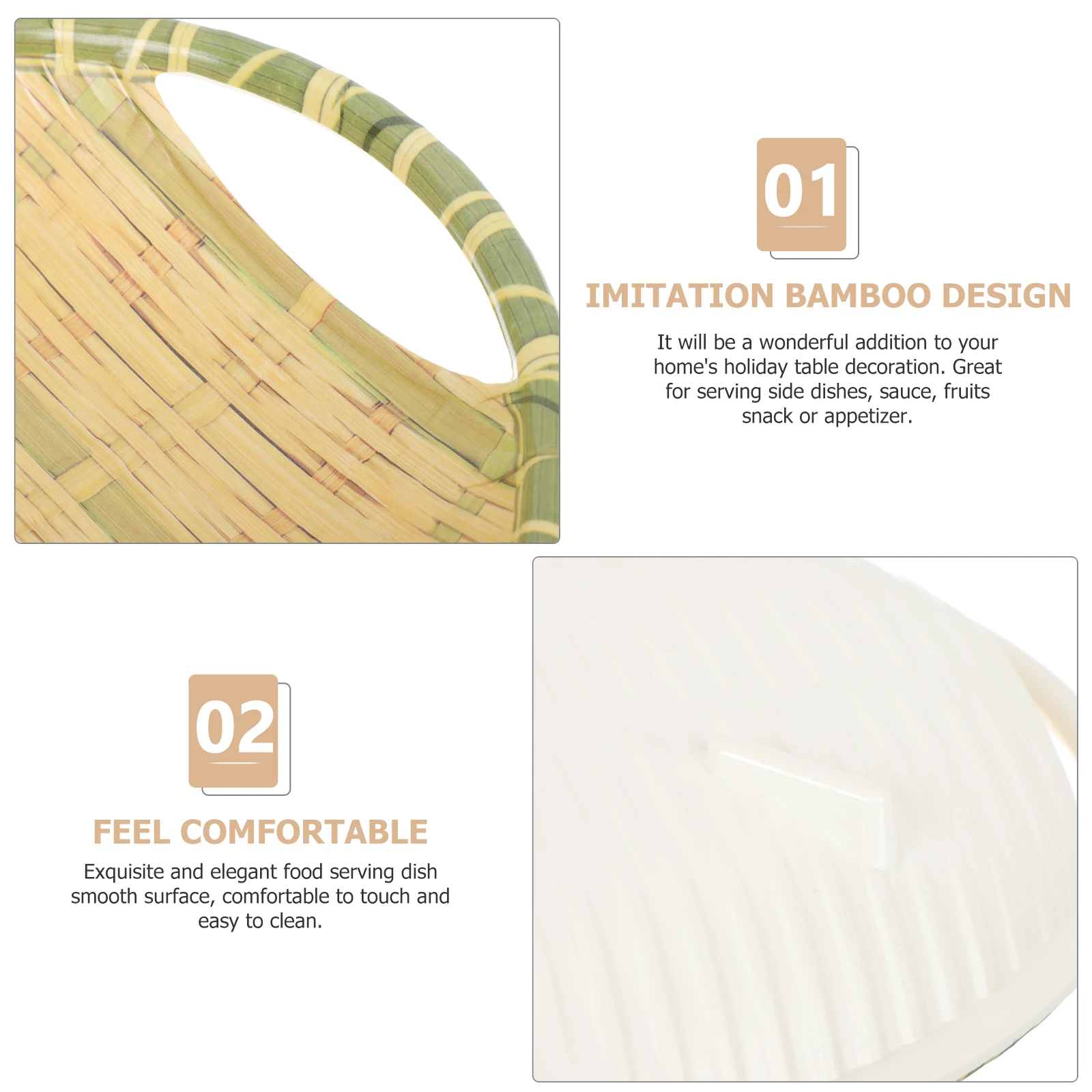 

Imitation Bamboo Snack Tray Food Serving Platter For Appetizers Fruits Nuts Sauce Dipping Side Dish Party Bowl Decor