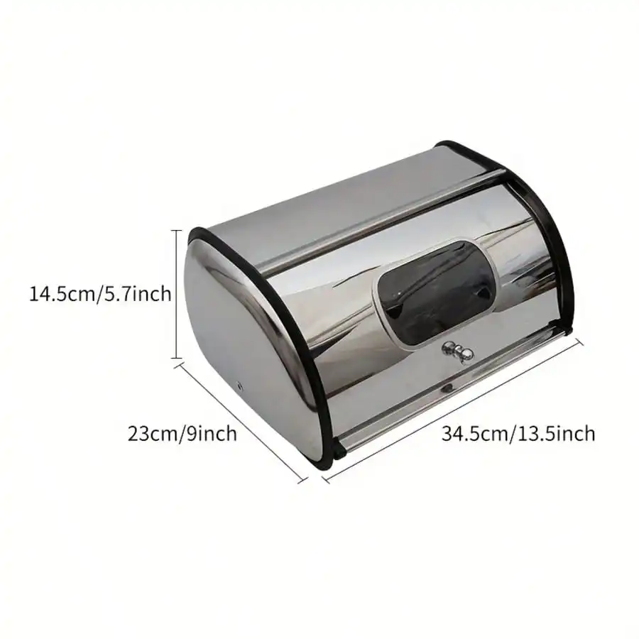 Stainless Steel Bread Box With Clear View Window, Roll Top Lid Countertop Bread Storage Bin, Large Capacity Bread Keeper Container For Loaves Buns Pastries, Kitchen Counter Bread Holder Organizer