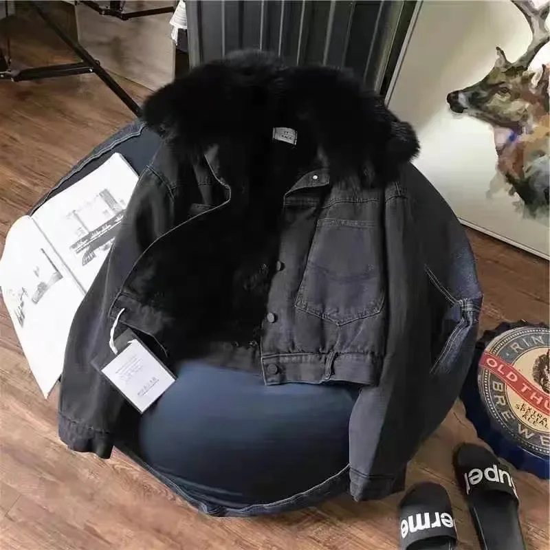 Americká vintage džínová bunda s dlouhým rukávem, krátká dámská odnímatelná retro bunda s knoflíky, čistá barva, vysoký pas, ležérní, podzim 2025 - náhled 5