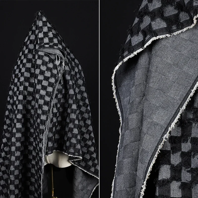 

Жаккардовая джинсовая ткань в шахматном порядке с кисточками, сумка для одежды, юбка, брюки, дизайн «сделай сам», ткань для шитья, модный оптовый материал