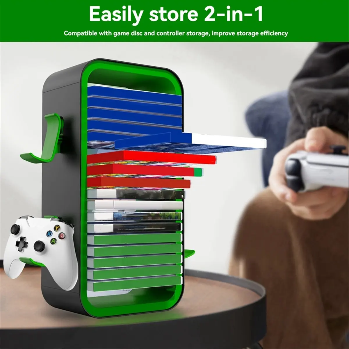 【ELEVATE LIFE】Game Storage Rack for Multi-Function Disc Rack P5 Game Disc Holder Game Disc Rack Without Dual Charger Black-Green