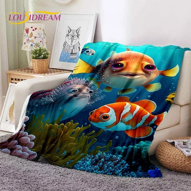 3D Underwater World Seabed Dolphin Cartoon Soft Flannel Blanket for Beds Bedroom Sofa Picnic,Throw Blanket for Outdoors Leisure