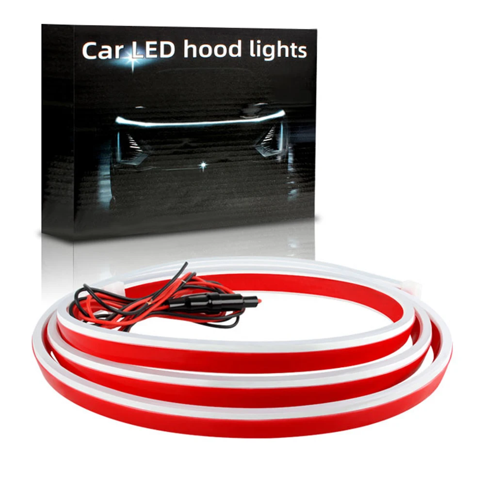 Dynamic Flowing White Red Iceblue Car Hood LED Day Time Light Strip Flexible Auto Engine Hood Guide Decorative Ambient Lamp 12v