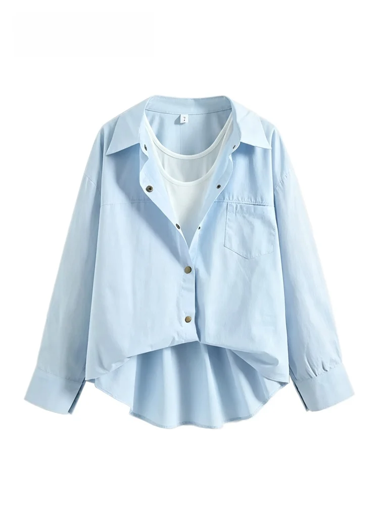 Cara CLUB plus Size Women's Shirt Casual Loose Fit Long Sleeve Short Sleeve Shoulder Width Regular Design Autumn Fashion Top