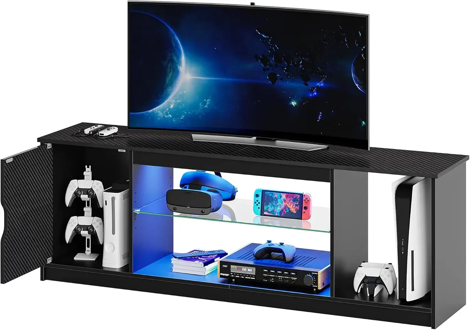 Led Entertainment Center for PS5, Gaming TV Stand with Cabinet for 60/65 Inch TV