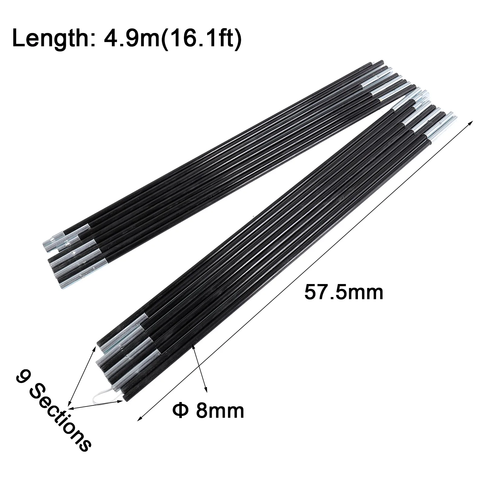 1 Pair Fiberglass Camping Tent Pole Bars Outdoor Support Rods Awning Frames Kit Outdoor Equipment Accessories