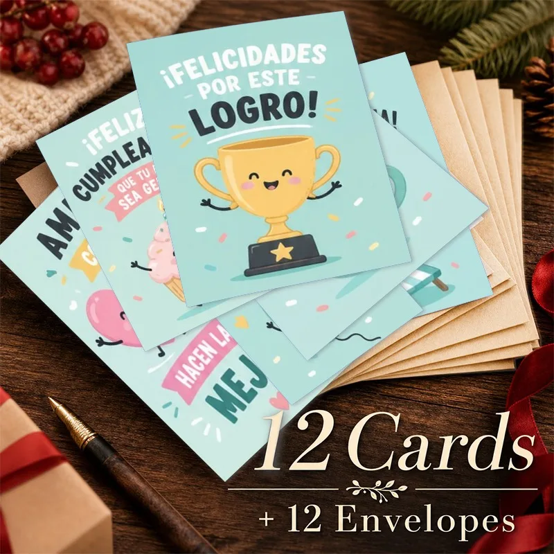 12 Spanish Funny Greeting Cards Bulk with Kraft Envelopes, All Occasion Blank Cards for Holiday Birthday Wedding Thank You - view 6