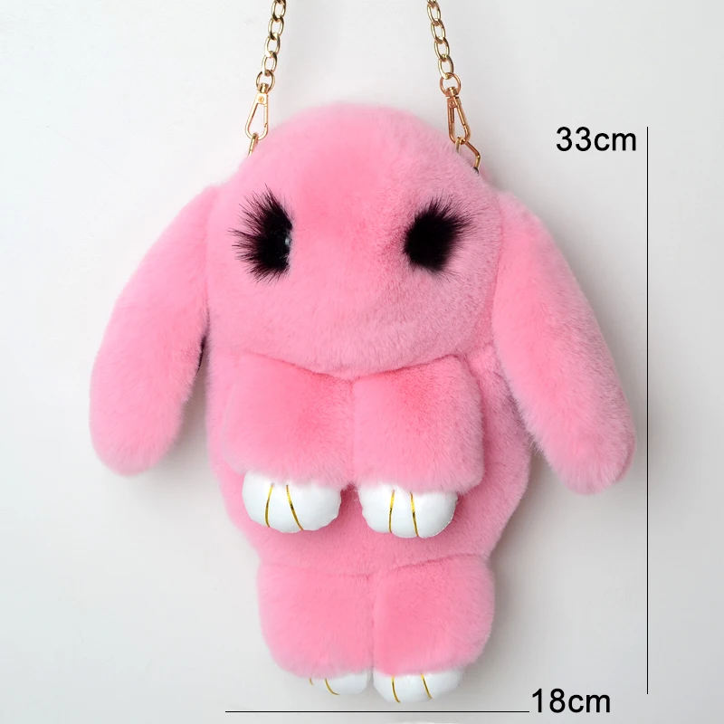 Fluffy Stuffed Bunny Shoulder Bag Plush Backpack Cute Fluffy Rabbit Fur Pompoms Chain Bag Women Cartoon Rabbit Sling Bag Bolsa