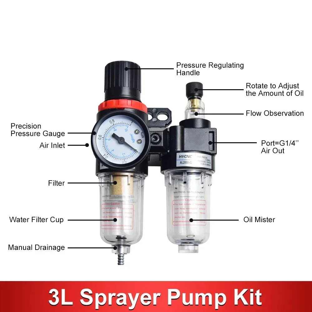 CNC Machine Tool Pneumatic Sprayer Water Pipe Oil Pump Lubrication System Low Pressure Water Spray Transparent 3L Oil Tank