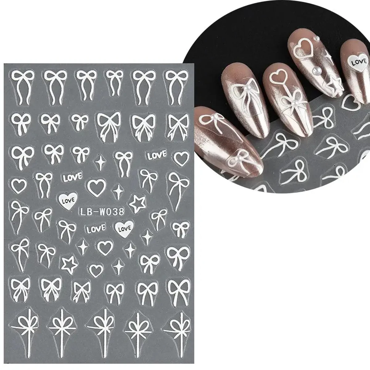 Strik Nagels Stickers 3d Reliëf Valentijn Wit Roze Rood Geschenk Vlinderdas Lint Love 'S Day Sweet Heart Nail Art Stickers