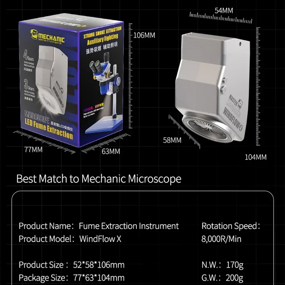 Imagem -06 - Mecânico Windflow x Exhaust Fan com Luz Poderosa Ferramenta de Escape de Fumaça Adequado para Microscópios Soldagem e Reparo de Telefone Pcb