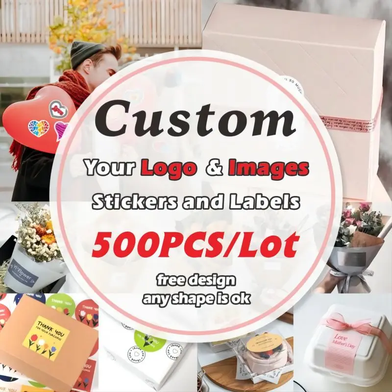 500PCS Custom Stickers and Personalized Logo Wedding Birthday Gift Box Stickers Design Own Logo Stickers Pack Customize Stickers 