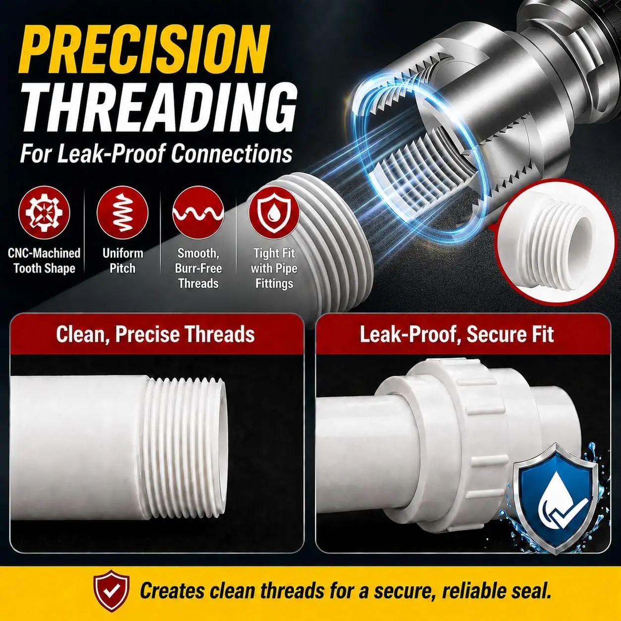 Internal & External Pipe Threading Tool Set, 3Pcs PVC Pipe Threader Kit for 1/2", 3/4" and 1" PVC Plastic Pipes, Heavy-Duty Alloy Steel, Electric Drill Compatible for Plumbing and DIY