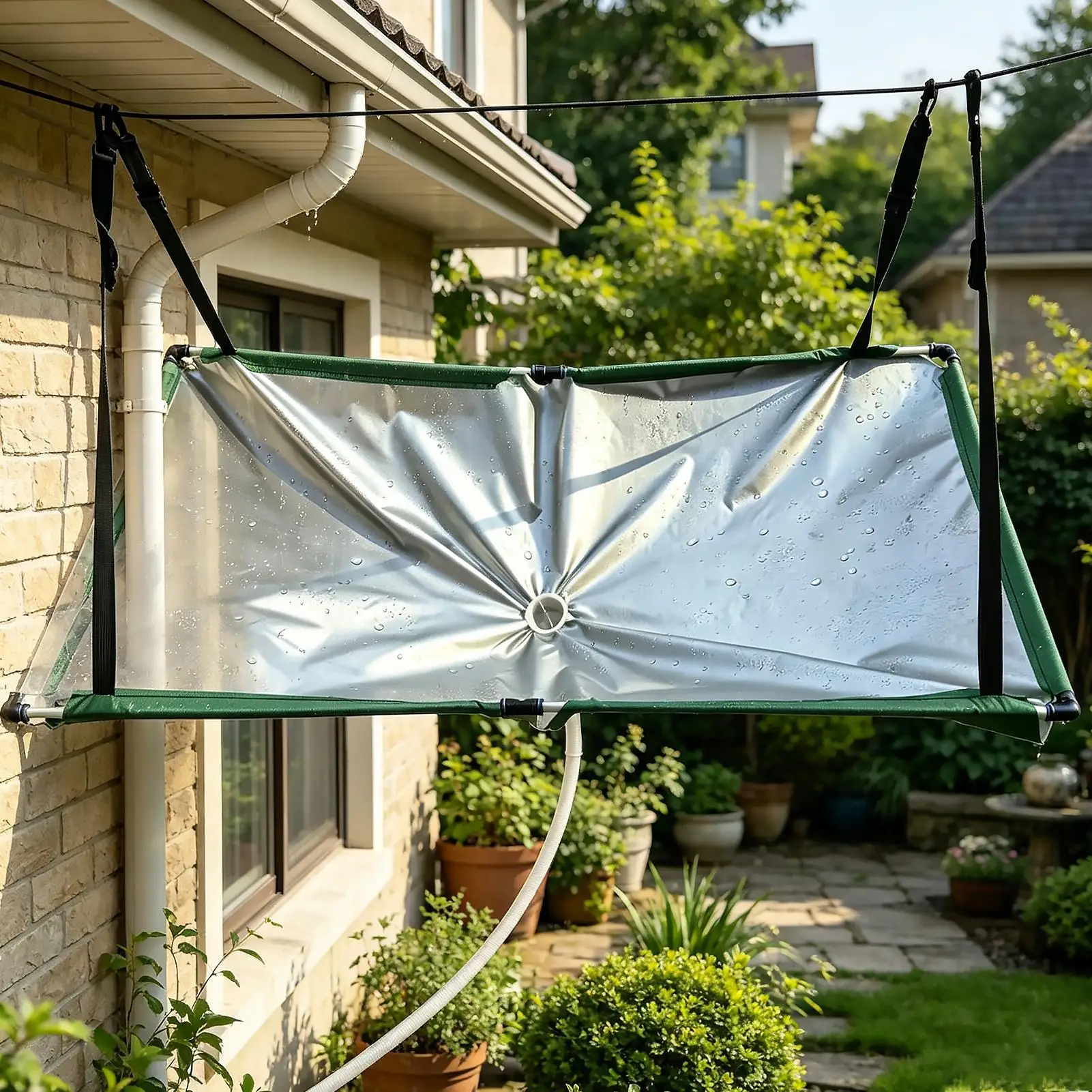 Outdoor rainwater harvester, water guide, rainwater collection device, hanging rainwater collection cover with 1m water hose