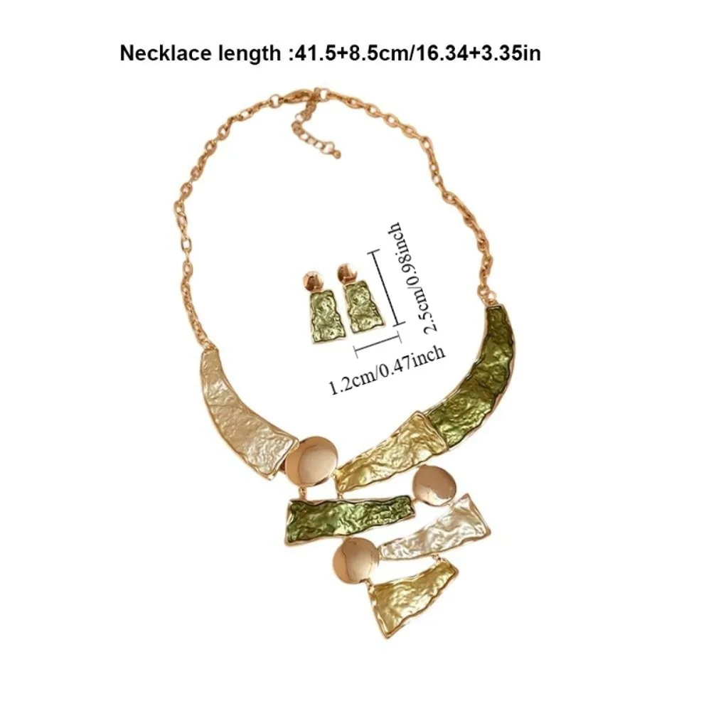 خط هندسي ملون النفط اللوحة الأقراط قلادة مبالغ فيها العصرية المرأة قلادة القرط مجموعة سلسلة الترقوة