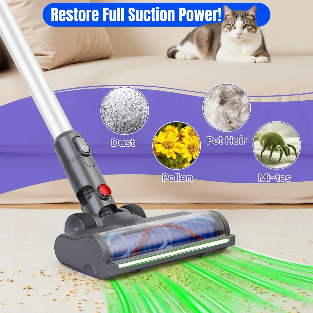 For Dyson V6 DC62 61 59 58 Vacuum Attachment Head Vacuum Direct Drive Roller Cleaner Replacement Cleaner Head Quick Release image 3