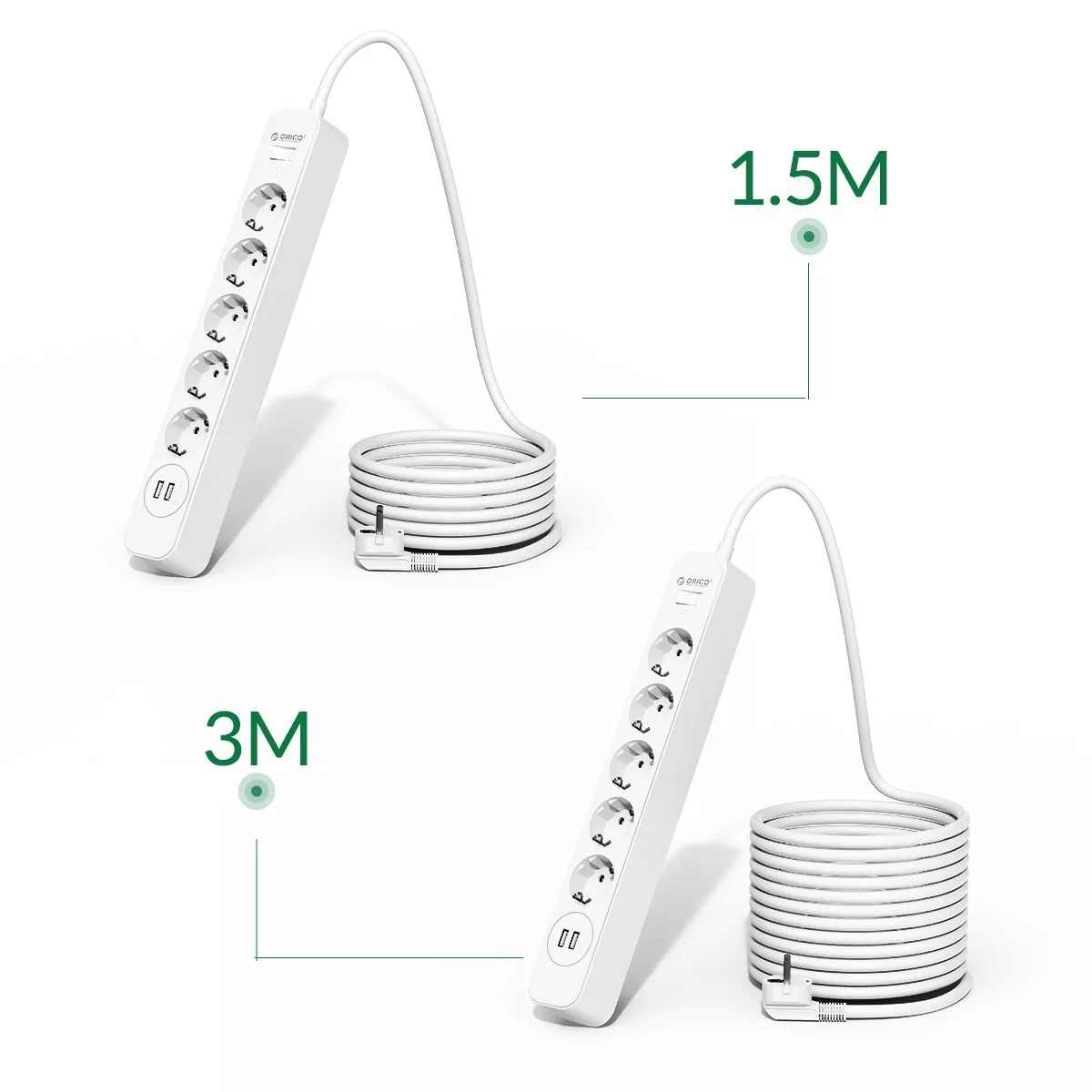 Imagem -05 - Orico Power Strip 3m Cabo de Extensão Tomada Elétrica com Portas Usb para Casa Vários Soquetes Protetor contra Surtos Filtro Rede