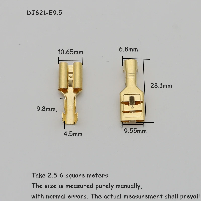 50/100Pcs 9.5mm Female Crimp Terminal 9.5 High Current Car Automotive Connector Spade Terminals for 2-4mm2 Cable