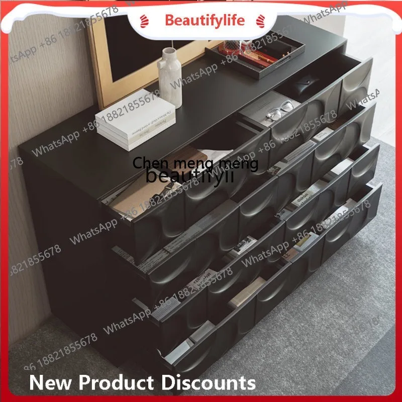 scn8617 Matte Black Solid Wood Chest of Drawers Original Design Solid Wood Cabinet Designer 8 Chest of Drawers 16 Buckets Curio