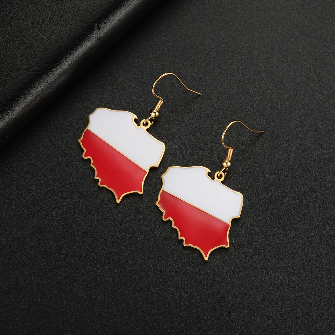 EUEAVAN Stainless Steel Poland Map Pendant Earrings For Women Gold Silver Color Drip Oil Polish Country Flag Jewelry Gifts