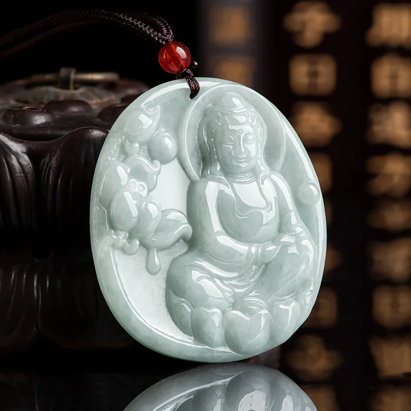 

Burmese Jade Guanyin Pendant Necklace Natural Gifts for Women Carved White Designer Jewelry Emerald Talismans Fashion Jadeite