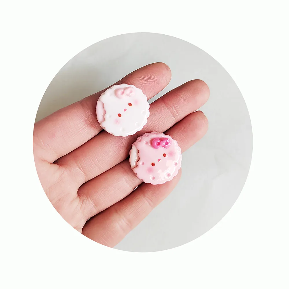 Cartoon Bowknot Round Cookies Flat back Resin Cabochon Scrapbooking For Phone Deco Parts DIY Hair Bows Center Accessories